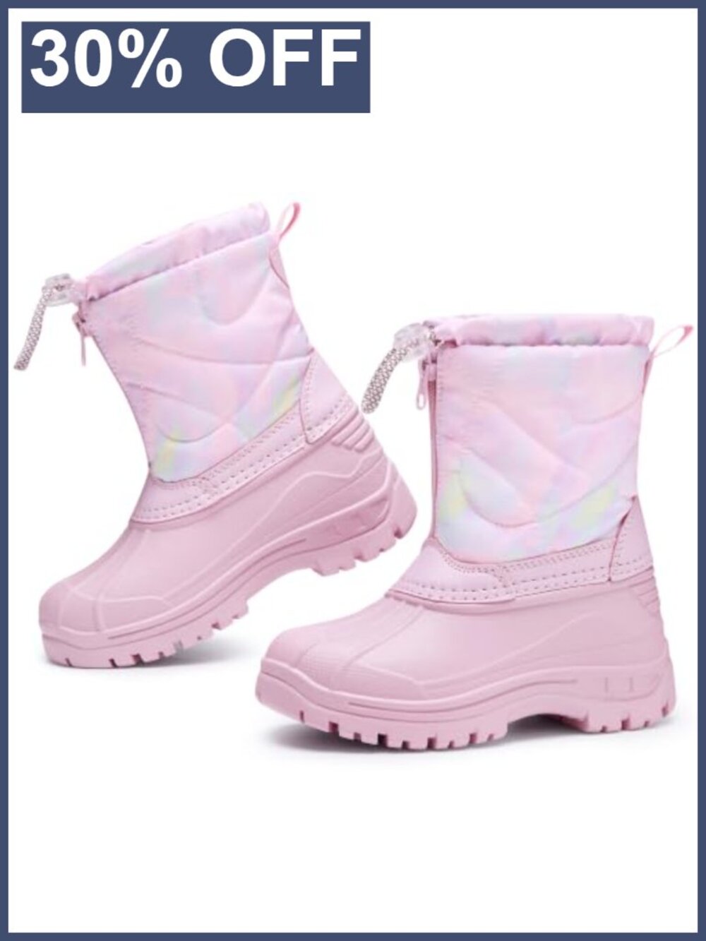 Girls Snow Boots with Zipper Kids Winter Outdoor Faux Fur Lined